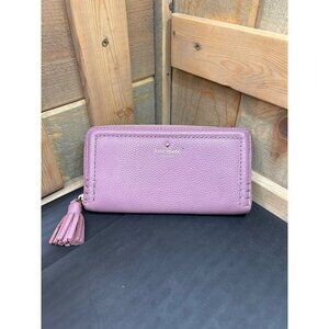 KATE SPADE Pebbled Leather Zip Around Wallet In Lilac Purple With Tassel Gold Ha